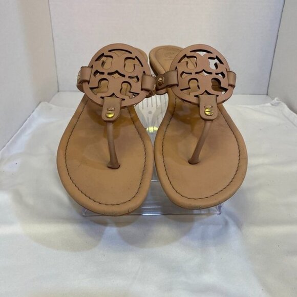 Tory Burch Miller Leather Logo Thong Sandal Nude Tan Classic Slip-On 11M - Picture 12 of 16